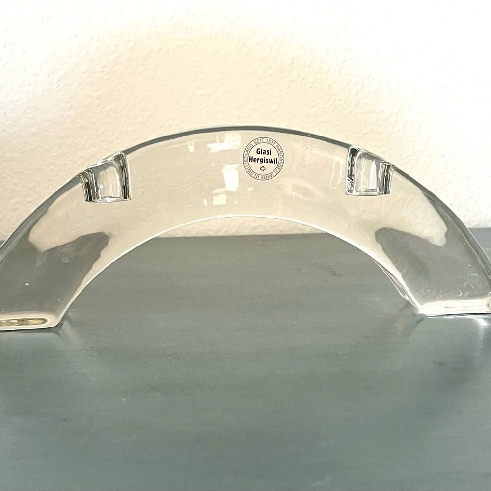Glasi Hergiswil Clear Glass Arch Candleholder For  2 Candles - Picture 2 of 5